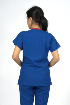 Saks Mavi Premium Flex Likralı Unisex Scrubs Doktor Hemşire Forma Üst