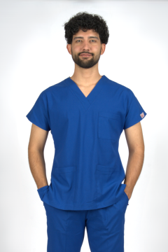 Saks Mavi Premium Flex Likralı Unisex Scrubs Doktor Hemşire Forma Üst