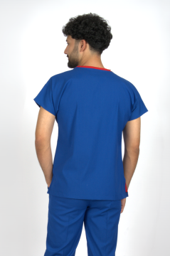 Saks Mavi Premium Flex Likralı Unisex Scrubs Doktor Hemşire Forma Üst