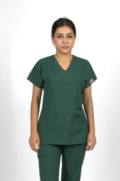 Zümrüt Yeşili Premium Flex Likralı Unisex Scrubs Doktor Hemşire Forma Üst