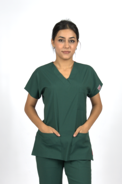 Zümrüt Yeşili Premium Flex Likralı Unisex Scrubs Doktor Hemşire Forma Üst