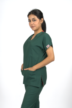 Zümrüt Yeşili Premium Flex Likralı Unisex Scrubs Doktor Hemşire Forma Üst