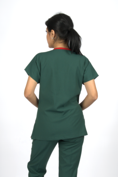 Zümrüt Yeşili Premium Flex Likralı Unisex Scrubs Doktor Hemşire Forma Üst