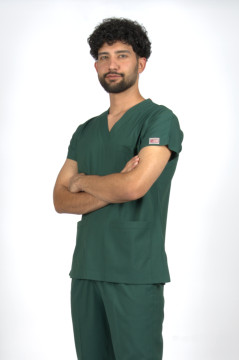 Zümrüt Yeşili Premium Flex Likralı Unisex Scrubs Doktor Hemşire Forma Üst