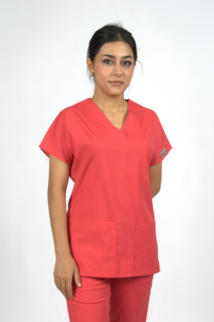 Nar Çiçeği Premium Flex Likralı Unisex Scrubs Doktor Hemşire Forma Üst