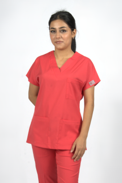 Nar Çiçeği Premium Flex Likralı Unisex Scrubs Doktor Hemşire Forma Üst