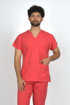 Nar Çiçeği Premium Flex Likralı Unisex Scrubs Doktor Hemşire Forma Üst