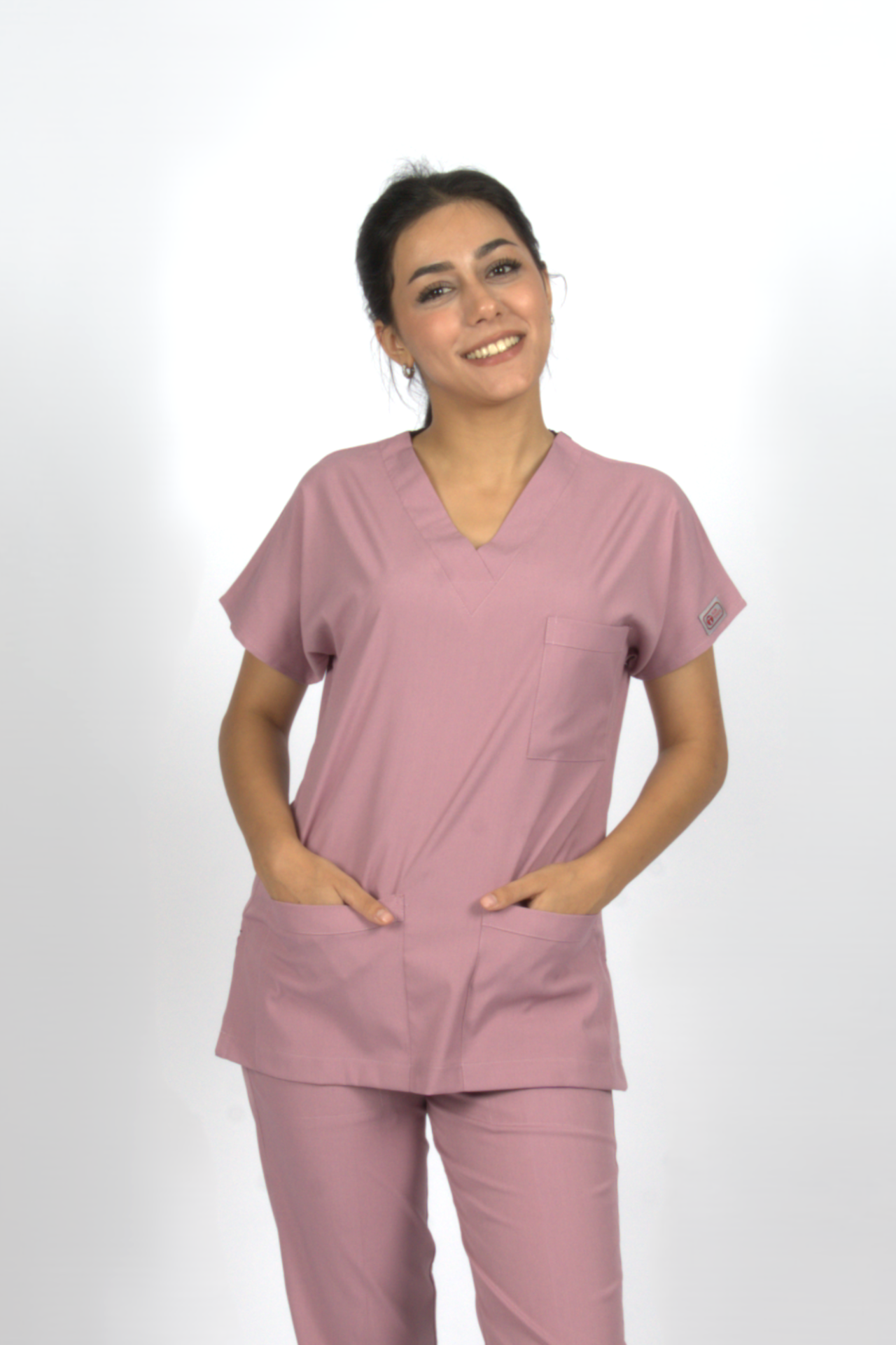 Gül Kurusu Premium Flex Likralı Unisex Scrubs Doktor Hemşire Forma Üst