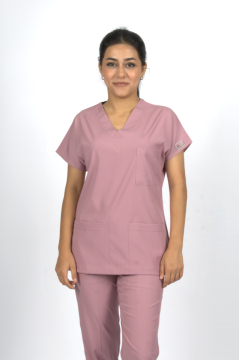 Gül Kurusu Premium Flex Likralı Unisex Scrubs Doktor Hemşire Forma Üst