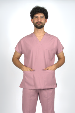 Gül Kurusu Premium Flex Likralı Unisex Scrubs Doktor Hemşire Forma Üst