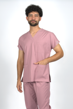 Gül Kurusu Premium Flex Likralı Unisex Scrubs Doktor Hemşire Forma Üst