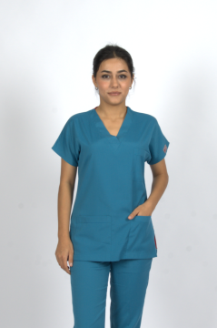 Petrol Yeşili Premium Flex Likralı Unisex Scrubs Doktor Hemşire Forma Üst