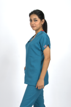 Petrol Yeşili Premium Flex Likralı Unisex Scrubs Doktor Hemşire Forma Üst
