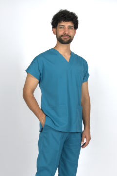 Petrol Yeşili Premium Flex Likralı Unisex Scrubs Doktor Hemşire Forma Üst