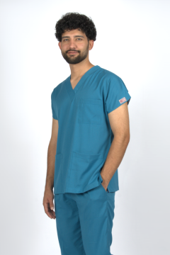 Petrol Yeşili Premium Flex Likralı Unisex Scrubs Doktor Hemşire Forma Üst