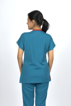Petrol Yeşili Premium Flex Likralı Unisex Scrubs Doktor Hemşire Forma Üst