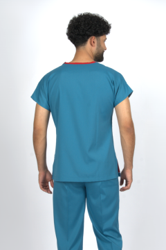 Petrol Yeşili Premium Flex Likralı Unisex Scrubs Doktor Hemşire Forma Üst