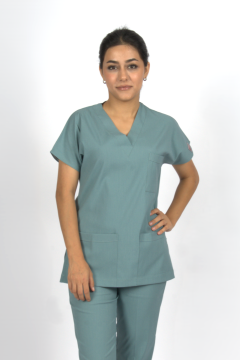 Filiz Yeşili Premium Flex Likralı Unisex Scrubs Doktor Hemşire Forma Üst