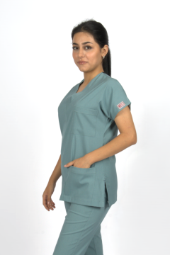 Filiz Yeşili Premium Flex Likralı Unisex Scrubs Doktor Hemşire Forma Üst