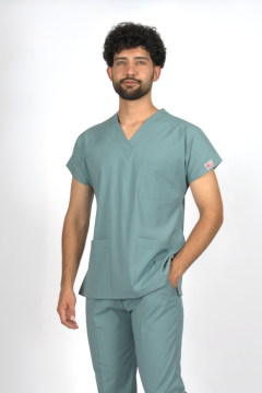 Filiz Yeşili Premium Flex Likralı Unisex Scrubs Doktor Hemşire Forma Üst
