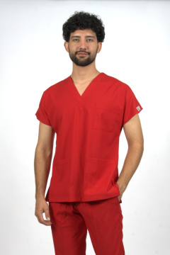 Kırmızı Premium Flex Likralı Unisex Scrubs Doktor Hemşire Forma Üst