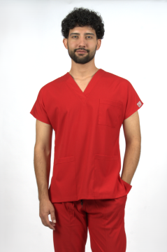 Kırmızı Premium Flex Likralı Unisex Scrubs Doktor Hemşire Forma Üst
