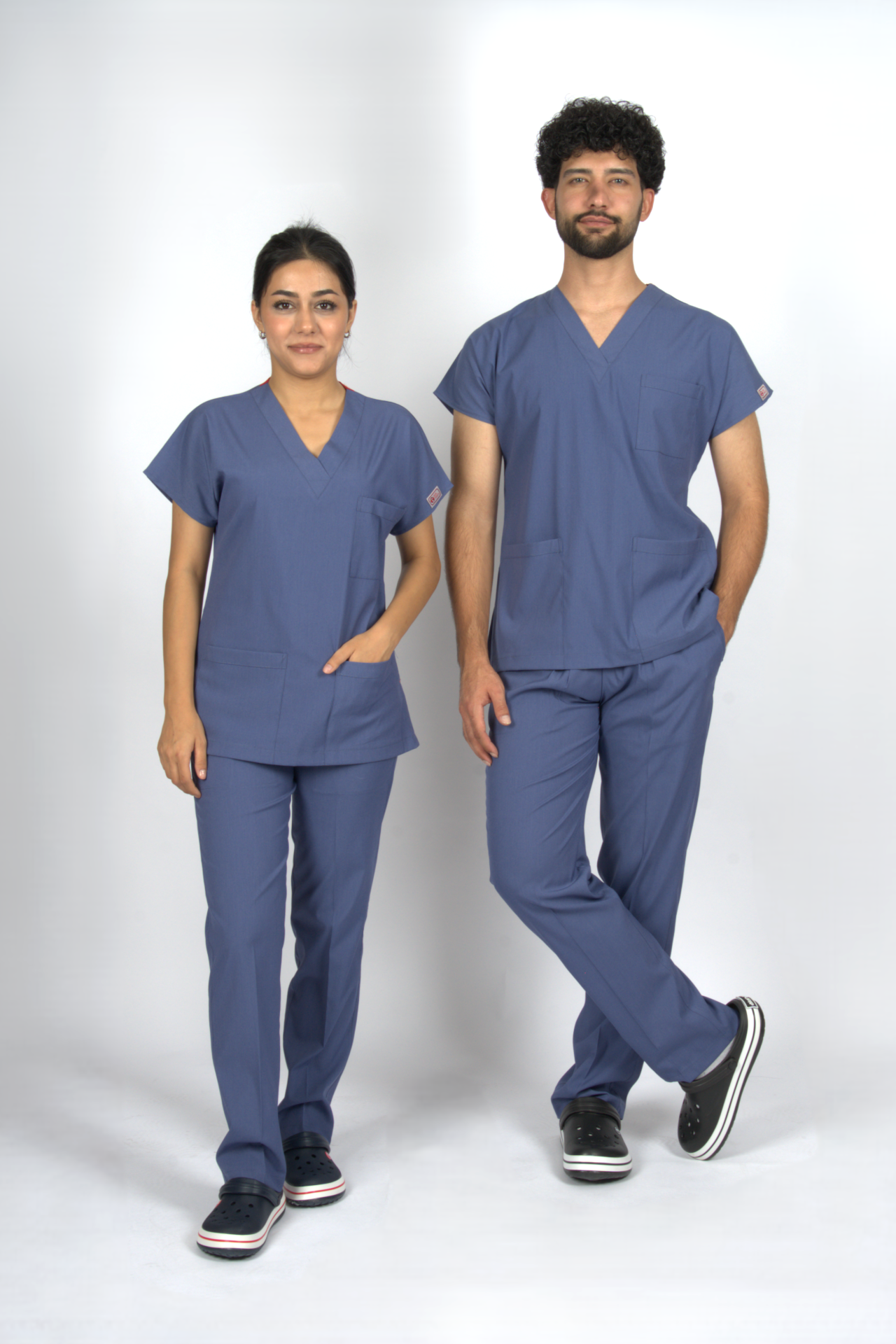Fırtına Mavi Premium Flex Unisex Likralı Scrubs Doktor Hemşire Üniforma Takım
