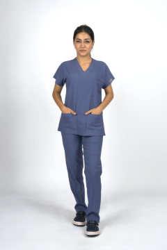 Fırtına Mavi Premium Flex Unisex Likralı Scrubs Doktor Hemşire Üniforma Takım