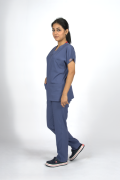 Fırtına Mavi Premium Flex Unisex Likralı Scrubs Doktor Hemşire Üniforma Takım
