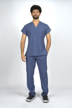 Fırtına Mavi Premium Flex Unisex Likralı Scrubs Doktor Hemşire Üniforma Takım
