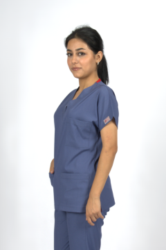 Fırtına Mavi Premium Flex Likralı Unisex Scrubs Doktor Hemşire Forma Üst