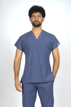 Fırtına Mavi Premium Flex Likralı Unisex Scrubs Doktor Hemşire Forma Üst