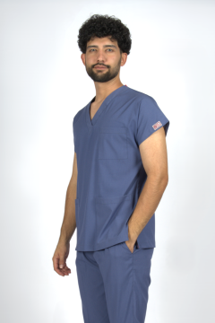 Fırtına Mavi Premium Flex Likralı Unisex Scrubs Doktor Hemşire Forma Üst
