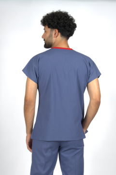 Fırtına Mavi Premium Flex Likralı Unisex Scrubs Doktor Hemşire Forma Üst