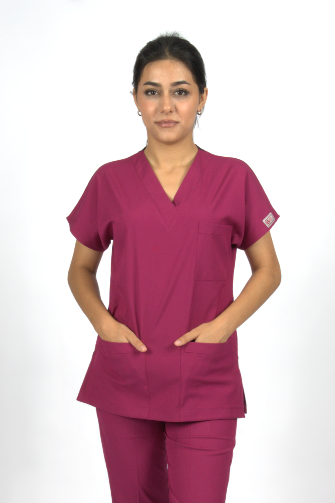 Vişne Çürüğü Premium Flex Likralı Unisex Scrubs Doktor Hemşire Forma Üst
