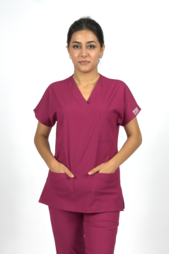 Vişne Çürüğü Premium Flex Likralı Unisex Scrubs Doktor Hemşire Forma Üst