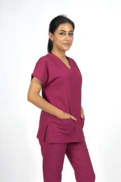 Vişne Çürüğü Premium Flex Likralı Unisex Scrubs Doktor Hemşire Forma Üst