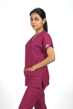 Vişne Çürüğü Premium Flex Likralı Unisex Scrubs Doktor Hemşire Forma Üst