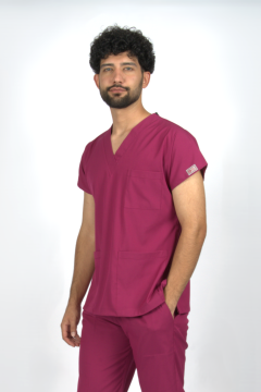 Vişne Çürüğü Premium Flex Likralı Unisex Scrubs Doktor Hemşire Forma Üst