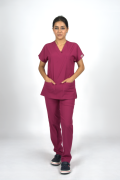 Vişne Çürüğü Premium Flex Unisex Likralı Scrubs Doktor Hemşire Üniforma Takım