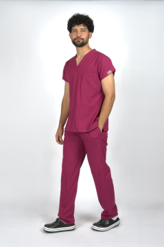 Vişne Çürüğü Premium Flex Unisex Likralı Scrubs Doktor Hemşire Üniforma Takım
