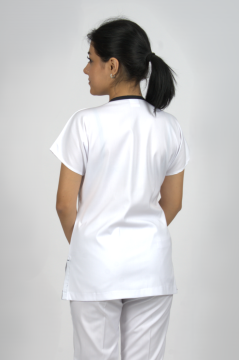 Beyaz Premium Flex Likralı Unisex Scrubs Doktor Hemşire Forma Üst