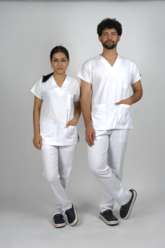Beyaz Premium Flex Unisex Likralı Scrubs Doktor Hemşire Üniforma Takım