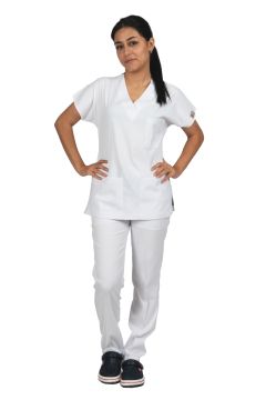 Beyaz Premium Flex Unisex Likralı Scrubs Doktor Hemşire Üniforma Takım