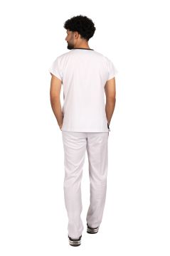 Beyaz Premium Flex Unisex Likralı Scrubs Doktor Hemşire Üniforma Takım