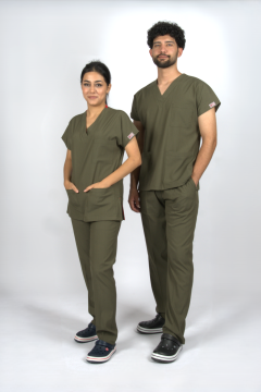 Haki Premium Flex Unisex Likralı Scrubs Doktor Hemşire Üniforma Takım