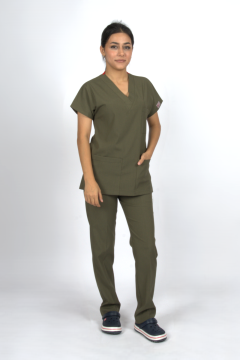 Haki Premium Flex Unisex Likralı Scrubs Doktor Hemşire Üniforma Takım