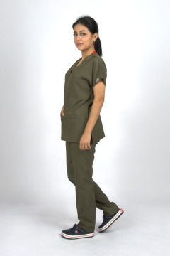 Haki Premium Flex Unisex Likralı Scrubs Doktor Hemşire Üniforma Takım