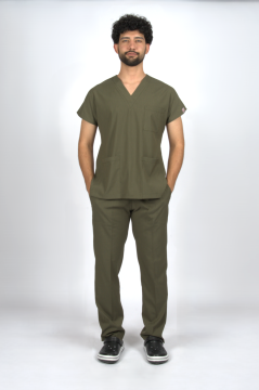 Haki Premium Flex Unisex Likralı Scrubs Doktor Hemşire Üniforma Takım