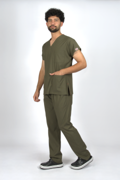 Haki Premium Flex Unisex Likralı Scrubs Doktor Hemşire Üniforma Takım